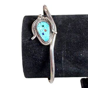 Zuni Beverly Etsate Turquoise Corn Maiden Carved Cuff Bracelet Sterling Silver